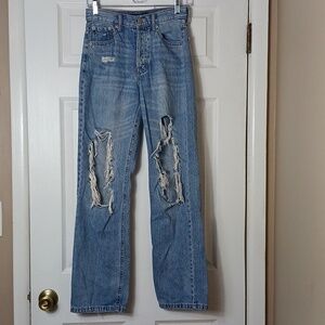 Aeropostale 90's Baggy Jeans Ripped Grunge Distressed Button Fly Size 0